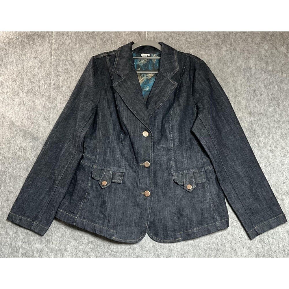 Venezia Blazer Jacket Womens 14 16 Blue Denim Collared Pockets Stretch Capsule
